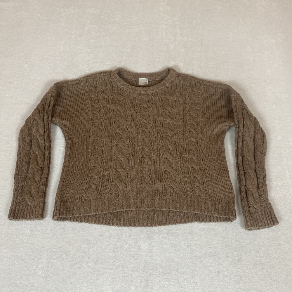 Abercrombie Kids Girls Sweater Size 13/14 Brown Cable Knit Cropped Crewneck